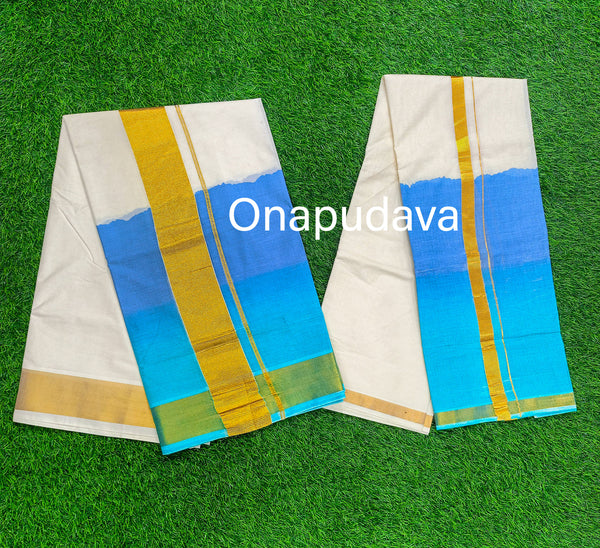 Multi-colour Couples Combo - Saree & Dhoti