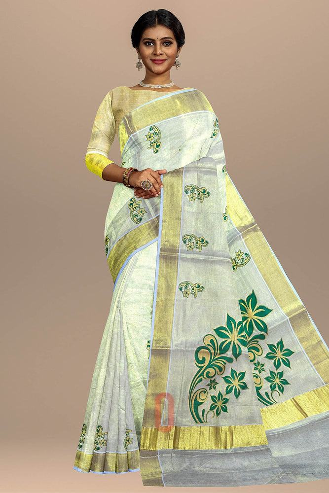 Kerala Traditional Tissue Kunjalam Set Saree With Stitched Blouse /  Handmade Designs /indian Traditional /onam, Birthday, Festival - Etsy